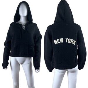 Roots Athletics Size XL Black Pullover New York Cropped Hoodie Cotton Sweater